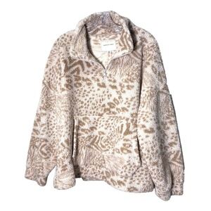 American Eagle Sherpa Fleece Quarter‎ Zip Womens Medium Cozy Animal Print Warm